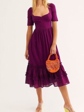 Free People 100% Cotton Frances Midi Dress Corset Size Small Renaissance Peasant